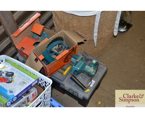 Three Black &amp; Decker drill attachments together with a plastic toolbox