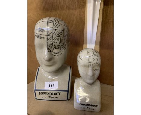 TWO CERAMIC GRADUATED PHRENOLOGY HEADS 