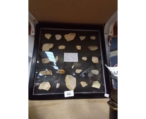 A FRAMED FOSSIL DISPLAY - NEOLITHIC FLINT TOOLS, CIRCA 2000 BC, FOUND IN GREECE 