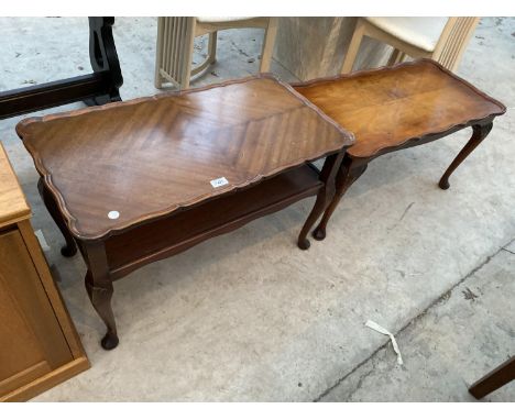 TWO MAHOGANY COFFEE TABLES ONE WITH LOWER SHELF 