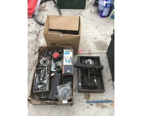 VARIOUS TOOLS TO INCLUDE A BLACK AND DECKER SANDER, DRILL CHUCK, CHAIN ETC 