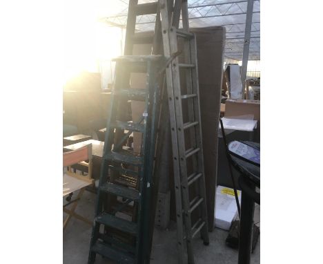 A SIXTEEN RUNG TWO SECTION ALLOY LADDER 