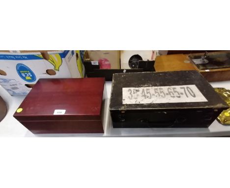 TWO ITEMS - METAL ARMY KIT BOX AND MAHOGANY BOX 