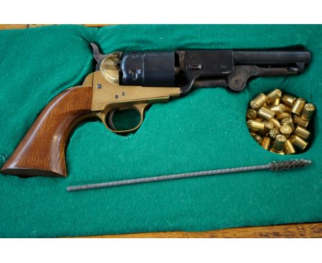 Vintage Replica Metal, Brass and Wood Colt Navy Revolver Full Working working order fitted in a light oak case 