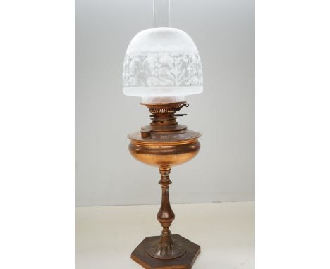 Copper oil lamp, shade &amp; funnel Height 67 cm with chimney