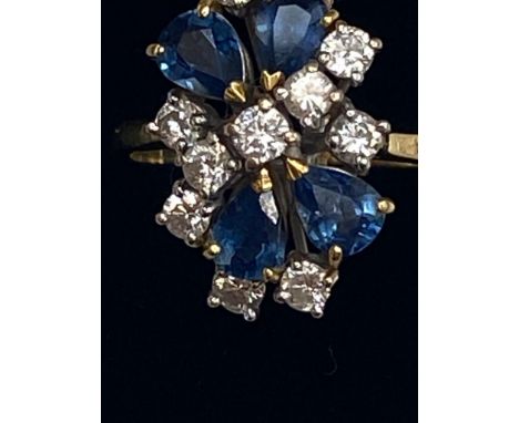 18ct Gold diamond &amp; sapphire cluster ring Registration document - 11059-R01DBN A diamond &amp; sapphire floral decoration