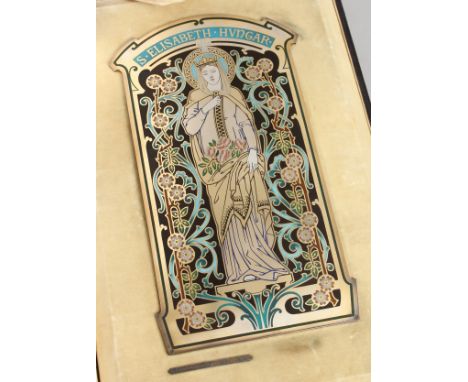 ARMAND CALLIAT ET FILS, ORFEVRES, LYON. A SILVER AND ENAMEL SHRINE in a leather case. 9ins x 4.5ins.