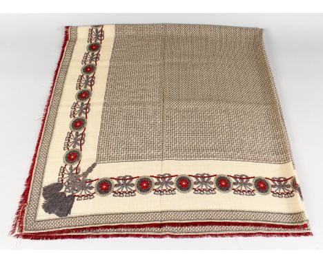 A VINTAGE CHANEL SILK SCARF, CHAIN DESIGN WITH RIBBONS.