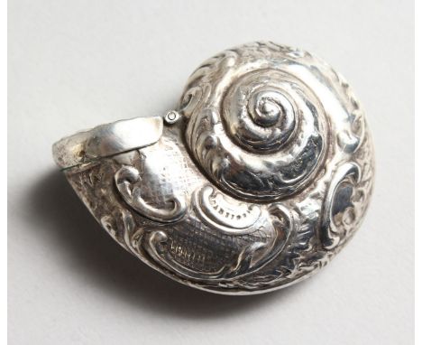 A SILVER CONCH SHELL SNUFF / PILL BOX.