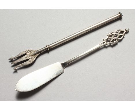 A SILVER PICKLE KNIFE AND FORK. Birmingham. (2)