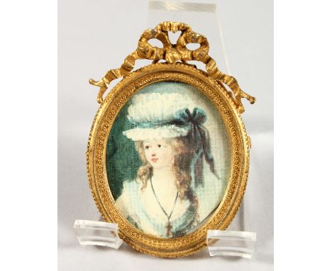 EARLY 19TH CENTURY FRENCH SCHOOL. Portrait miniature of a young lady with long hair. 1.5ins x 1.25ins.