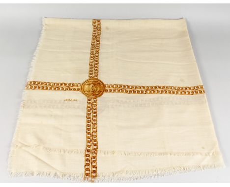 A VINTAGE CHANEL SILK SCARF, CHAIN DESIGN.