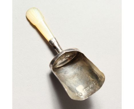 A GEORGE III CADDY SHOVEL with mother-of-pearl handle. Birmingham 1818.