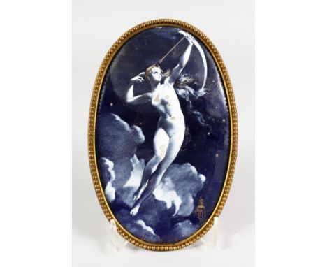 J. L. MACHARD (1839-1900) A GOOD OVAL ENAMEL NUDE. Monogrammed and dated 1887. 7.5ins x 4.5ins.