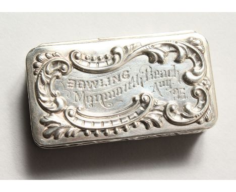 A TWO DIVISION SNUFF BOX repousse decoration BOWLING, Monmouth Beach August '95.