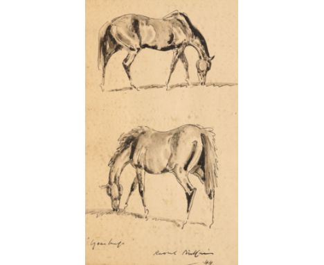 *RAOUL MILLAIS (1901-1999) 'Yearling' dual portrait of a horse, signed titled and dated '44, ink and wash on paper, 17cm x 10