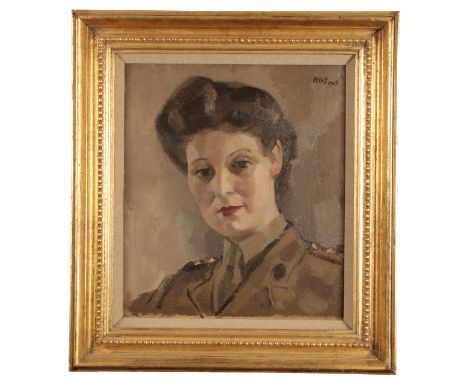 *CHARLES MCCALL (1907-1989) 'A.T.S. Officer at No. 6 Formation College, 1945' Head and shoulders portrait of a woman in Auxil