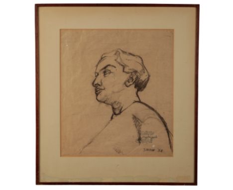 PETER SNOW (1927-2008) Head and shoulders portrait signed and dated '58 lower right, charcoal on buff paper, 43cm x 38cm Prov