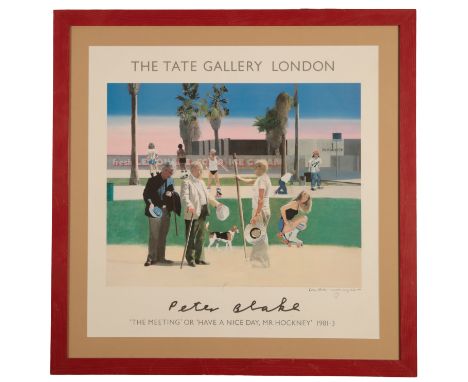 *PETER BLAKE (B. 1932) 'The Meeting' or 'Have a nice day, Mr. Hockney' 1981-83, pub. Tate Gallery, 1985, colour reproduction 