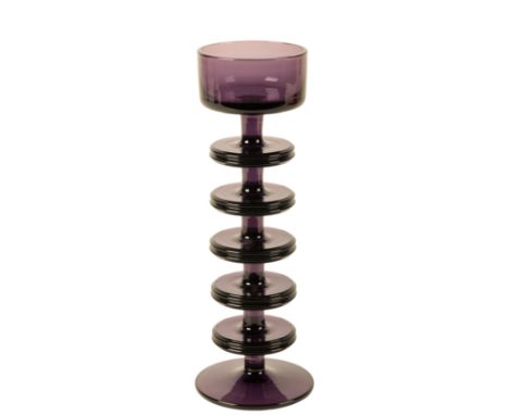 RONALD STENNETT-WILSON FOR WEDGWOOD: A LARGE FIVE-RING AMETHYST 'SHERINGHAM' ART GLASS CANDLESTICK Wedgwood mark to base, 21c