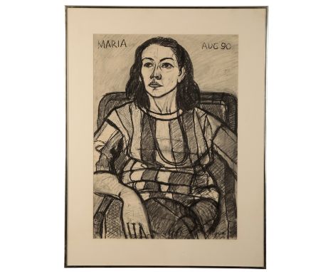 PETER SNOW (1927-2008) 'Maria, Aug 90' Three-quarter length portrait of the Artist's wife, depicted seated with her arms rest