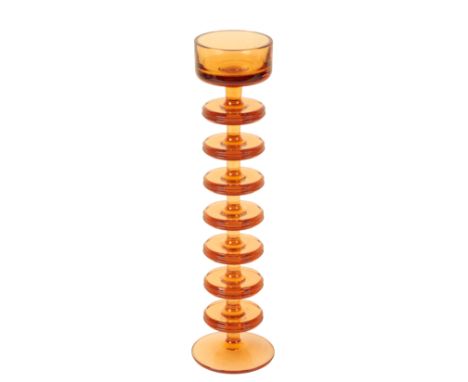 RONALD STENNETT-WILSON: A LARGE SEVEN-RING TOPAZ 'SHERINGHAM' ART GLASS CANDLESTICK 28.5cm high 