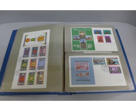 An album containing forty-two first day covers; 8 UK regional, 17 Guernsey and 17 Jersey, 1969-1972, and an album of UK first
