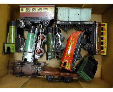A collection of O gauge tin-plate model rail; Hornby Meccano and friction powered 