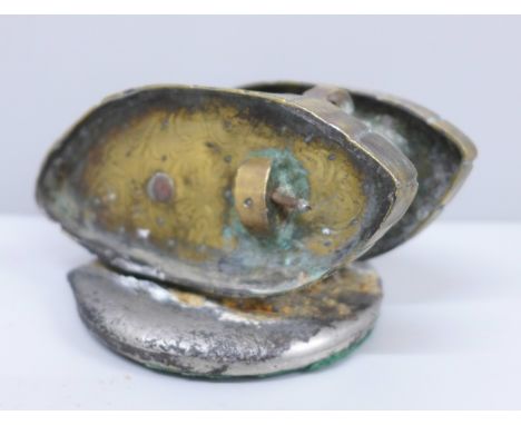 A WWI trench art brass model of a tank 