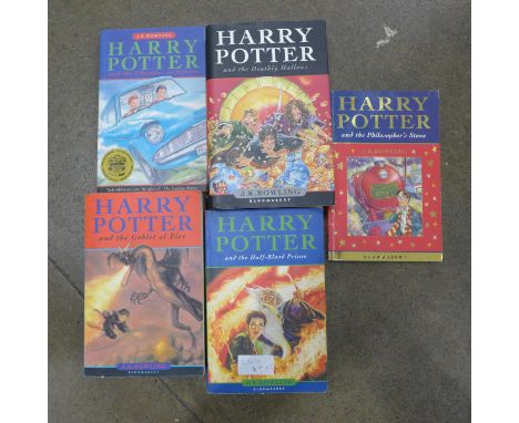 Five Harry Potter novels, two first editions 