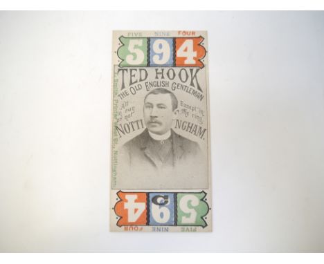 A rare circa mid 19th Century illustrated Bookmaker's betting ticket of Ted Hook, the Old English Gentleman, of Nottingham, n