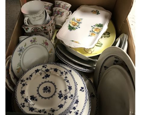 Three boxes of assorted decorative china ware to include various toilet jugs, chamber pot, ornaments etc together with a pott