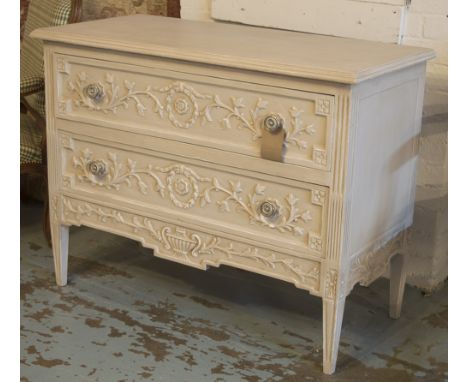 COMMODE, vintage style Italian grey painted carved with two drawers, 108cm W x 51cm D x 82cm H.