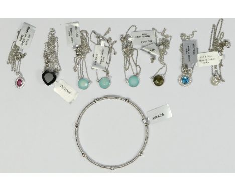 A silver and diamond pendant, Gemporia certificated 0.22cts,  a silver a diamond bangle, Gemporia certificated 0.11ct, a silv