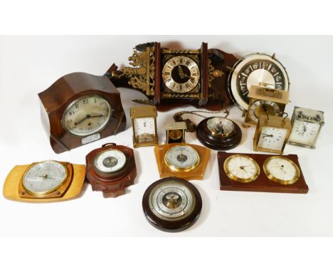 A collection of 20th century mantel clocks, wall clocks and barometers, having manual &amp; quartz movements. (3)