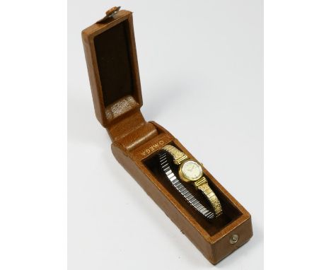Omega, a gold plated manual wind ladies wristwatch, 17mm, Omega case 
