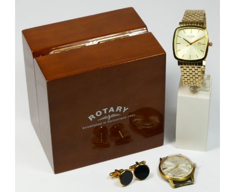 Rotary, Windsor, a gold plated date quartz gentleman's wristwatch, integral bracelet, box, a Siglo-XX manual wind gentleman's