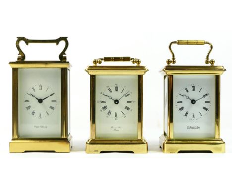 A Mappin & Webb 8 day carriage clock, together with two English examples.(3) 