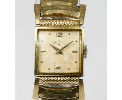 Lord Elgin, an Art Deco 14K gold filled manual wind gentleman's wristwatch, extending strap lugs, later expanding bracelet, 2