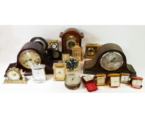 Three boxes of clocks, to include a longcase movement, anniversary and carriage clocks, manual wind and quartz movements. (3)