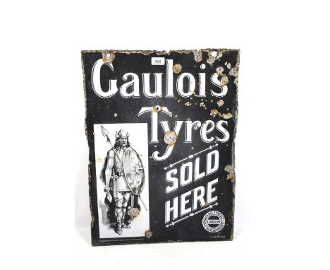 A vintage double sided enamel advertising sign for "Gaulois Tyres", approx. 24" x 18"