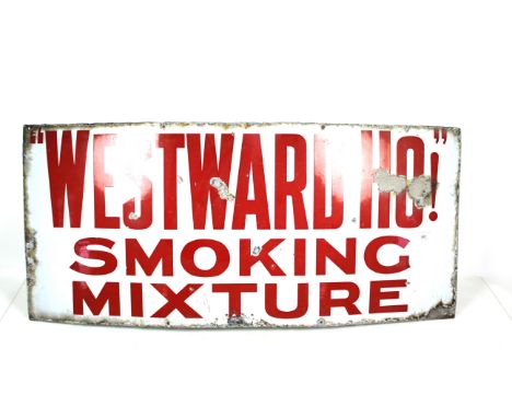 A vintage enamel "Westward Ho! Smoking Mixture" advertising sign, approx. 40" x 18"