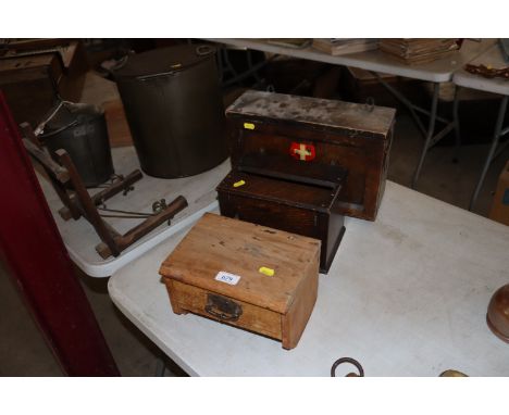 A wall mounting wooden First Aid box, a post box and a trinket drawer