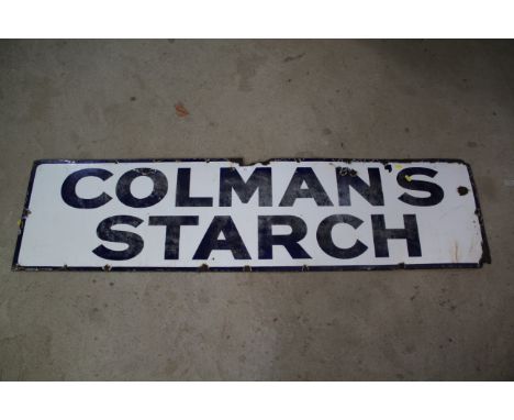A "Colman's Starch" vintage enamel advertising sign, approx. 61" x 16"