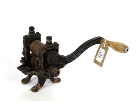 An unusual antique bench top mangle 