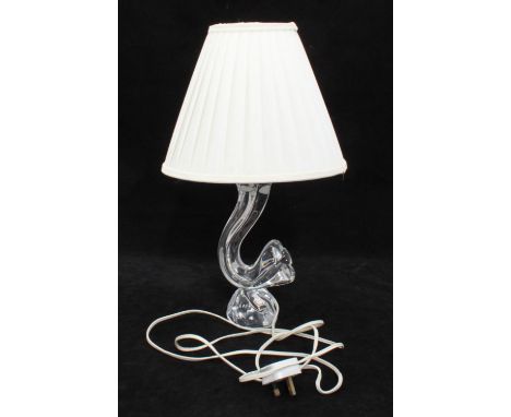 A Daum clear glass table lamp, of organic cornucopia form, 24cm high, with cream shade 