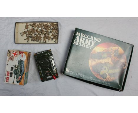 A collection of twenty-six lead 'Tommy' soldiers, together with a Meccano Army multi-kit and a tinplate battery-operated tank