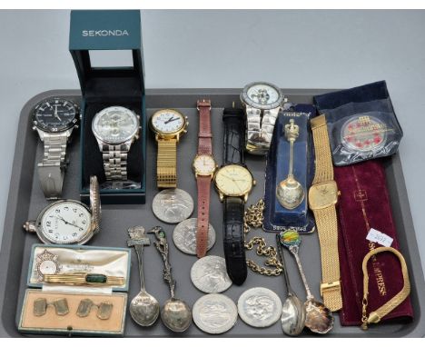 Mixed jewellery and watches; Sekonda 1769 AKT Watch with box, Sekonda M3697 Quartz watch, 18ct gold plated Raymond Weil Genev