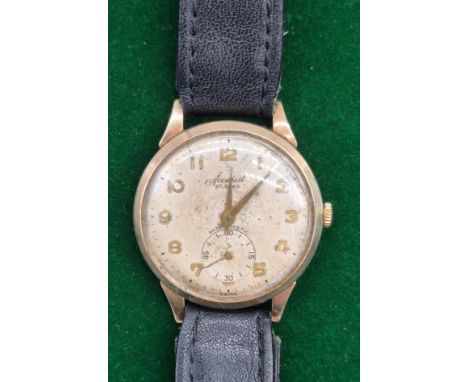 Vintage 9ct yellow gold 1950's Accurist 21 jewels wristwatch with leather strap. Engraved to the back plate. Working. 