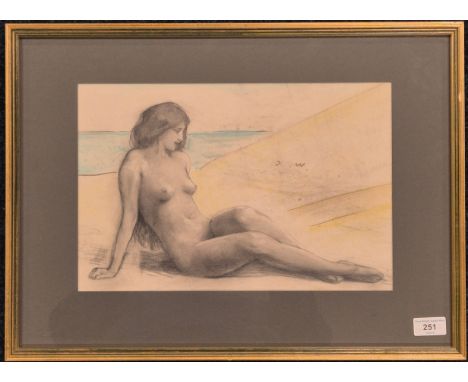 David Waterson R.E. [1870-1954]Original Pencil & pastel drawing titled "In the Sand Dunes" Frame- 40x55cm.